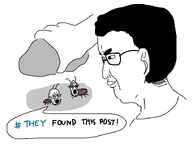 bloodshot_eyes bug closed_mouth glasses grin hair holding_object open_mouth roach smile stone stubble text thick_eyebrows variant:a24_slowburn_soyjak variant:chudjak variant:feraljak xitter // 1121x843 // 75.4KB