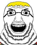 angry badge clothes fat glasses hair nate open_mouth soyjak soyjak_party stubble variant:grrrhjak yellow_hair // 707x864 // 37.5KB
