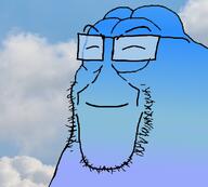 blue_skin calm closed_eyes closed_mouth cloud frog glasses irl_background pepe smile soyjak stubble variant:markiplier_soyjak variant:pepejak // 671x604 // 246.2KB