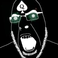 bbc glasses glowing_eyes inverted open_mouth queen_of_spades soyjak stubble tattoo thougher variant:cobson // 721x720 // 62.8KB