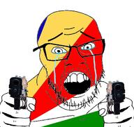 country countrywar crying flag flag:seychelles glasses gun hair hand holding_object open_mouth pistol seychelles soyjak stubble teeth variant:feraljak // 1117x1066 // 443.5KB