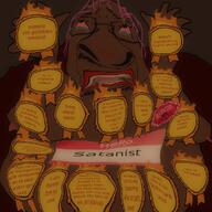 anguished antimatter award bloodshot_eyes brimstone brown_skin brown_troonjak crying fat fingers fire ground hell hello_my_name_is_(sticker) lake lake_of_fire meta:trvthnvke naked nipple open_mouth punishment rope soyjak suicide tongue trend:slopjak variant:bernd // 1024x1024 // 103.4KB