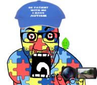 autism baseball_cap battle_for_dream_island bloodshot_eyes camera cap clothes hand hat holding_camera holding_object leaf text train variant:el_perro_rabioso // 461x400 // 137.6KB