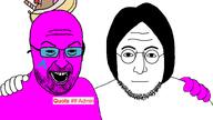 2soyjaks friendship glasses hand happy looking_at_you no_more_brother_wars quote smile soyjak stubble variant:eric_butts variant:lennonjak // 2672x1500 // 415.1KB
