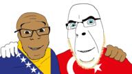 2soyjaks blond blue_eyes bosnia brown_eyes brown_skin country flag flag:bosnia_and_herzegovina flag:turkiye friendship glasses hand happy looking_at_you no_more_brother_wars smile soyjak stubble turkiye variant:cobson variant:feraljak // 1920x1080 // 332.4KB