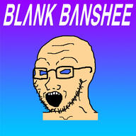 album_cover blank_banshee blue_background glasses gradient music no_eyes open_mouth soyjak stubble text vaporwave variant:soyak white_skin // 1500x1500 // 706.9KB