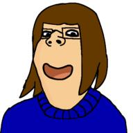 brown_hair clothes glasses hair happy open_mouth soyjak subvariant:gapejak_female variant:gapejak white_skin // 2048x2048 // 121.1KB