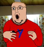 comic_sans glasses hair irl_background letter open_mouth pipe red_shirt soyjak stubble variant:norwegian window youtube // 723x770 // 174.7KB