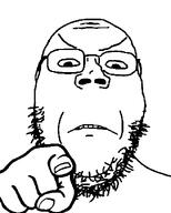 angry bald front_facing frown glasses hand pointing pointing_at_viewer soyjak stubble subvariant:gapejak_front template variant:gapejak white_background // 500x622 // 10.8KB