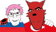 animal blush blushes brown_eyes femboy flag:slovenia flag:turkiye friendship furfag furry gay no_more_brother_wars paw pink_hair red_fur slovenia troon turkiye variant:cobson variant:feraljak // 1920x1080 // 666.6KB