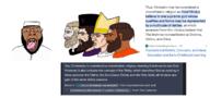arab beard brown_skin catholic chad christian_identity christianity clothes eastern_orthodox glasses god hindu hinduism india islam open_mouth orthodox religion stubble taqiyah text theology thick_eyebrows tongue trinity variant:bernd yellow_teeth // 1701x793 // 602.6KB