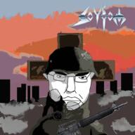 album_cover chud closed_mouth clothes ear glasses hair m16 metal_(music) music sodom subvariant:chudjak_front text variant:chudjak war // 1080x1080 // 593.8KB