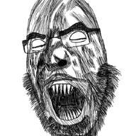 artist:colorlesspy drawing glasses schizo schizophrenia sharp_teeth subvariant:schizojak variant:cobson variant:markiplier_soyjak white_eyes // 721x720 // 383.3KB