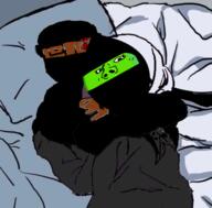 2soyjaks Warrior-Z(user) arm brown_skin closed_eyes cuddles glasses green hand leaftan meta:tagme subvariant:chudjak_front subvariant:wholesome_soyjak variant:chudjak variant:gapejak // 640x630 // 228.5KB