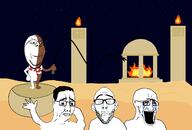 4soyjaks brown_skin carrying crying dark_sky desert evil fire glasses midget monument night pillar sad sand scarf slave stubble thrembo totem variant:chudjak variant:gapejak variant:nojak variant:soyak vitiligo whip white_skin // 1293x877 // 144.2KB