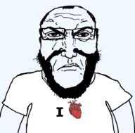angry arm beard closed_mouth clothes glasses heart i_love punisher_face soyjak subvariant:science_lover template tshirt variant:markiplier_soyjak // 800x789 // 65.7KB