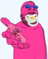 baby benadryl doll_(user) glasses hand open_hand pacifier pill pills pink_skin small_eyes soyjak stubble transparent variant:gapejak // 1013x1256 // 492.8KB