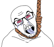 angry bloodshot_eyes front_facing glasses hanging noose open_mouth rope soyjak stubble subvariant:feraljak_front suicide tear template tongue tongue_out transparent_background variant:feraljak // 1230x1064 // 37.7KB