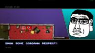 chud closed_mouth computer fat glasses hotline_miami jake_(hotline_miami) pixel_art pizza room soyjak sprite_edit variant:chudjak variant:impish_soyak_ears video_game // 1280x719 // 365.7KB