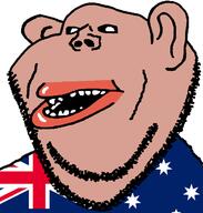 australia brown_skin clothes ear flag flag:australia lips mutt open_mouth soyjak star_(symbol) stubble subvariant:impish_amerimutt variant:impish_soyak_ears // 598x628 // 27.2KB