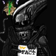 2soyjaks alien alien_(movie) arm blood bloodshot_eyes crying fact full_body glasses gore h_r_giger hand horror mask monster movie nsfw penis poniting predator_(movie) sharp_teeth soyjak stubble text tongue variant:bernd variant:cobson xenomorph yellow_teeth // 2048x2048 // 1.7MB
