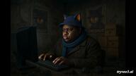 'p arm brap brimstone chatgpt clothes coal computer computer_monitor ext=mp4 fart hat jimbo_(namefag) keyboard looking_to_the_left meta:ai_generated meta:namefags monitor nigger niko_(oneshot) o_algo obese oneshot poster room scarf talking variant:meximutt veo_ai video // 1280x720, 8s // 1.1MB