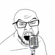 angry glasses microphone mustache open_mouth soyjak stubble variant:feraljak // 1000x1000 // 248.2KB