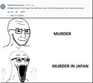 arm comment concerned frown glasses hand hands_up japan murder open_mouth soyjak soyjak_comic stubble subvariant:soyak_(irritated) subvariant:wewjak text thing_japanese variant:soyak youtube // 680x608 // 156.3KB