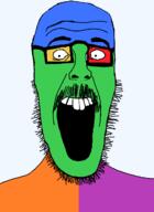 glasses open_mouth soyjak stubble transparent_background trend:colorjak variant:beastjak // 878x1200 // 72.6KB