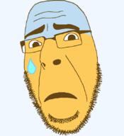 blue blue_skin concerned emoticon glasses open_mouth series:soymoji soyjak stubble sweating variant:cobson worried yellow yellow_skin // 775x849 // 19.8KB