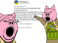 animal anti_christian anti_white arm azov_battalion celtic_cross cross ear eyelids glasses hand lgbt open_mouth pig pink_skin pointing snout soldier soyjak star_of_david stubble subvariant:massjak subvariant:wholesome_soyjak twitter ukraine variant:gapejak variant:two_pointing_soyjaks vest // 1800x1330 // 523.9KB