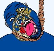 animal county flag flag:oslo glasses hanging holding_object lion norway norwegian_text open_mouth oslo rope soyjak star stubble suicide teeth text tongue transparent_background variant:bernd yellow_teeth // 768x719 // 151.0KB