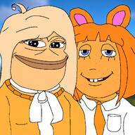 amphibian bunny_ears clothes coco_(ongezellig) freckles frog hair looking_at_you mymy_(ongezellig) nas:baxter nas:pepe ongezellig pepe pepe_the_frog rabbit smile subnas:cocofrog teeth_showing