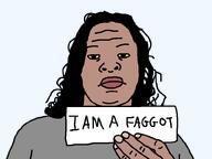 faggot grey_shirt hair hand holding_object holding_paper jassycuck long_hair nigger_lips no_glasses no_stubble paper pedophile red_lips redraw skajyos tan_skin text variant:skajyosjak yellow_sclera // 800x600 // 15.3KB