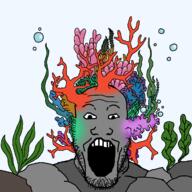 alguae animal bubble colorful_hair coral grey_skin open_mouth rock series:animaljaks soyjak stubble underwater variant:markiplier_soyjak // 1200x1200 // 133.3KB