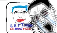 2soyjaks angry arm bloodshot_eyes blue_hair blur crayon crying glasses hair hand holding_object lipstick open_mouth shaking soyjak subvariant:pol_face text tranny variant:chudjak // 752x446 // 273.5KB
