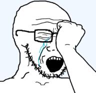 arm closed_eyes crying glasses hand open_mouth soyjak stubble variant:soyak // 782x758 // 15.1KB