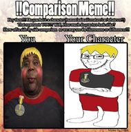 arm badge black_skin blush closed_mouth clothes comparison crossed_arms double_chin eyebrows eyelashes fat forehead_lines full_body glasses grey_shirt lips lipstick looking_at_you meta:ai_generated meta:not_oc nas:comparison_meme nate nose obese realistic red_shirt smug soyjak stubble subvariant:hunky_twink_sex_machine subvariant:soyak_(smug) that_one_fucking_picture_of_nate_being_a_smug_little_bastard variant:alicia variant:soyak yellow_hair // 673x681 // 661.9KB