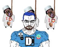 andrew_tate arab atheism badge beard blue_eyes blue_hair brown_skin clothes coronavirus_pandemic destiny_(streamer) glasses hanging hat heart map_(pedophile) pedophile soyboy subvariant:brunetto subvariant:chudjak_front subvariant:muscular_chud vaccine variant:chudjak yellow_teeth // 555x445 // 164.8KB