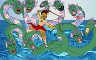 art blood bloodshot_eyes bracer cargo_shorts classical_art_parody clenched_teeth crying drawn_background fangs full_body gladius glasses hair helmet hercules holding_object holding_rope holding_sword hydra lipstick makeup monster multiple_soyjaks muscles mythology open_mouth purple_hair roman_legionary_helmet rope sandals sea sharp_teeth shorts sock soyjak stubble subvariant:feralrage swastika sword teeth tongue tranny variant:alicia variant:bernd variant:chudjak variant:cobson variant:el_perro_rabioso variant:feraljak variant:isaac variant:its_out_get_in_here wave weapon yellow_sclera yellow_teeth // 1488x928 // 517.6KB