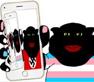 holding_phone morbidly_obese nazism nigger niggermutt obese phone red_lips subvariant:branigger tranny transgender_flag troon vantablack_skin variant:brandon yellow_sclera // 1179x1033 // 267.1KB