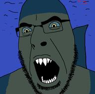 angry animal fish glasses open_mouth sea shark sharp_teeth soyjak stubble variant:cobson // 720x718 // 105.9KB