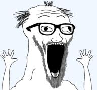 arm beard crossed_eyes exited eyes glasses grey_beard hair hand hands_up high_quality high_res open_mouth stubble subvariant:wewjak template variant:soyak variant:wojak // 1025x946 // 41.2KB