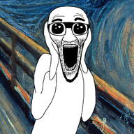 arm bald classical_art_parody clothes deformed glasses hand oh_my_god_she_is_so_attractive open_mouth painting scream_(painting) soyjak stretched_mouth stubble the_scream variant:el_perro_rabioso // 1200x1200 // 1.0MB