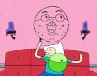 adventure_time backpack candle cartoon cartoon_network couch drawing finn_the_human glasses open_mouth phil_face proto-soyjak smile stubble // 255x200 // 59.1KB