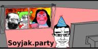 4chan angry banner computer hell jewish_nose jews niggerhell party party_hat smile soyjak_party tranny variant:chudjak // 600x300 // 182.8KB