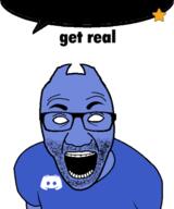 blue_skin clothes discord glasses meme open_mouth soyjak soyjak_party speech_bubble speech_bubble_empty star stubble text tshirt variant:el_perro_rabioso // 406x486 // 49.7KB