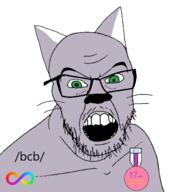 4chan angry animal autism badge bittersweet_candy_bowl blue bright_blue_cat cat co_(4chan) green_eyes open_mouth soyjak stubble variant:feraljak whisker // 1500x1500 // 174.0KB