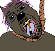 animal brown_skin brush crying ear gimp gimp_(photo_manipulation_program) glasses hair hanging open_mouth purple_hair rope snout soyjak stubble suicide tongue variant:bernd yellow_teeth // 768x719 // 41.1KB
