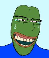 amphibian bloodshot_eyes crying frog glasses laughing lips nas:pepe pepe pepe_the_frog soyjak stubble subvariant:nucob teeth variant:cobson // 496x588 // 48.5KB
